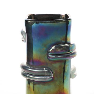 Pair of Mid Century Hand Blown Murano Iridescent Glass Vases