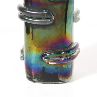 Pair of Mid Century Hand Blown Murano Iridescent Glass Vases