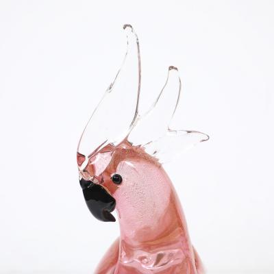 Pair of Mid Century Hand Blown Murano Rose Hued Cockateel Sculptures W 24k Gold