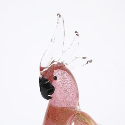Pair of Mid Century Hand Blown Murano Rose Hued Cockateel Sculptures W 24k Gold