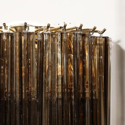 Pair of Mid Century Hand Blown Smoked Murano Glass Three Tier Triedre Sconces