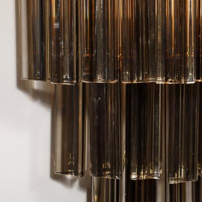 Pair of Mid Century Hand Blown Smoked Murano Glass Three Tier Triedre Sconces