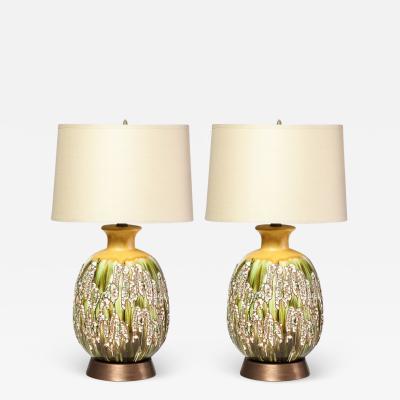 Pair of Mid Century Hand Glazed Expressionistic Organic Modern Ceramic Lamps