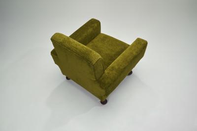 Pair of Mid Century Italian Armchairs with Wooden Bun Feet Italy 1950s