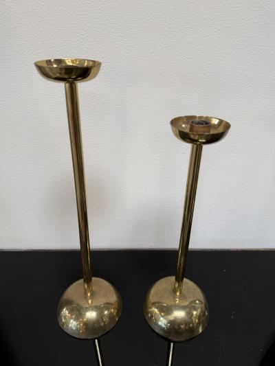 Pair of Mid Century Italian Brass Candlesticks with Sculptural Domed Bases 1960
