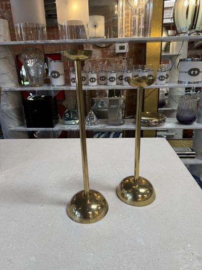 Pair of Mid Century Italian Brass Candlesticks with Sculptural Domed Bases 1960