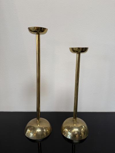 Pair of Mid Century Italian Brass Candlesticks with Sculptural Domed Bases 1960