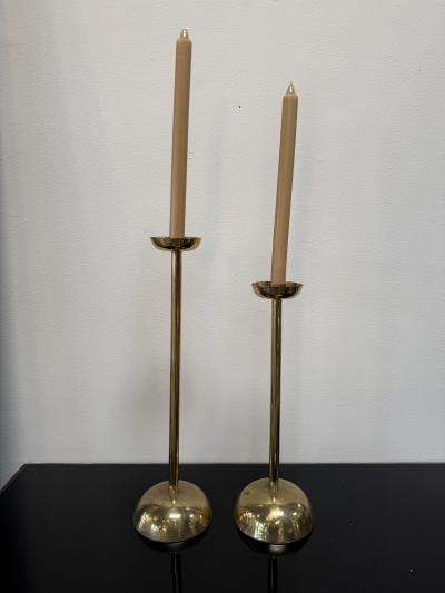 Pair of Mid Century Italian Brass Candlesticks with Sculptural Domed Bases 1960