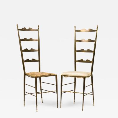 Pair of Mid Century Italian Brass Ladder Back Side Chairs