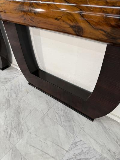 Pair of Mid Century Italian Burl Wood Console Tables