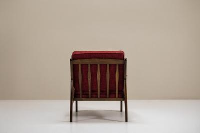 Pair of Mid Century Italian Lounge Chairs in Red Upholstery