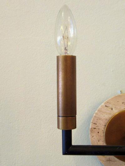 Pair of Mid Century Italian Modern Metal and Travertine Wall Sconces