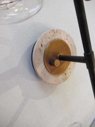 Pair of Mid Century Italian Modern Metal and Travertine Wall Sconces