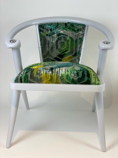 Pair of Mid Century Light Grey Faux Tusks Legs and Velvet Armchairs