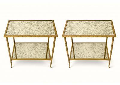 Pair of Mid Century Maison Bagues Palmier Bronze Dore Side Tables circa 1940