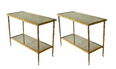 Pair of Mid Century Maison Bagues Palmier Bronze Dore Side Tables circa 1940