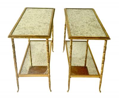Pair of Mid Century Maison Bagues Palmier Bronze Dore Side Tables circa 1940