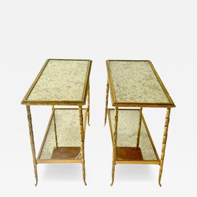 Pair of Mid Century Maison Bagues Palmier Bronze Dore Side Tables circa 1940