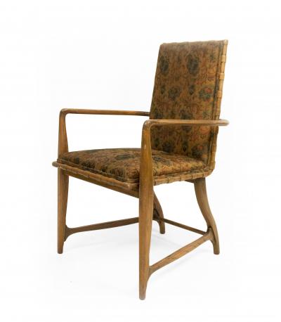 Pair of Mid Century Maple and Floral Upholstered Studio Arm Chairs