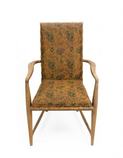 Pair of Mid Century Maple and Floral Upholstered Studio Arm Chairs