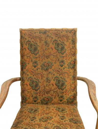 Pair of Mid Century Maple and Floral Upholstered Studio Arm Chairs