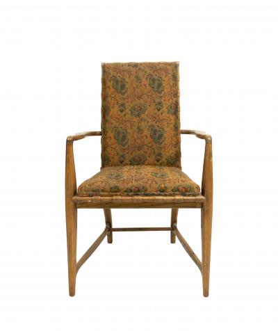 Pair of Mid Century Maple and Floral Upholstered Studio Arm Chairs