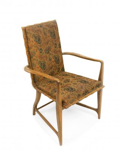 Pair of Mid Century Maple and Floral Upholstered Studio Arm Chairs