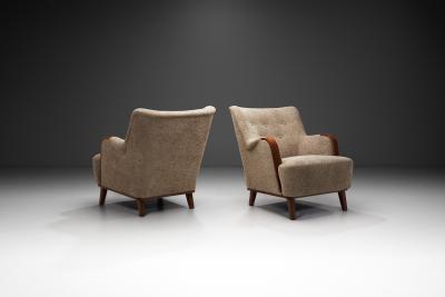 Pair of Mid Century Modern Armchairs with Wooden Arm Details Europe 1950s