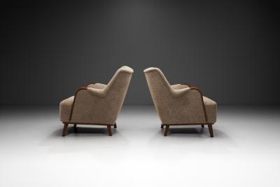 Pair of Mid Century Modern Armchairs with Wooden Arm Details Europe 1950s
