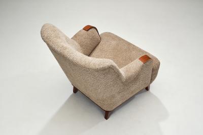 Pair of Mid Century Modern Armchairs with Wooden Arm Details Europe 1950s