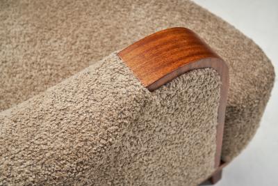 Pair of Mid Century Modern Armchairs with Wooden Arm Details Europe 1950s