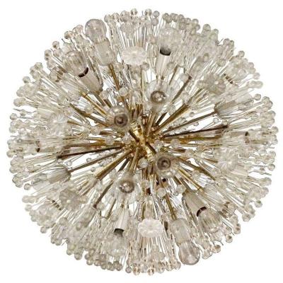 Pair of Mid Century Modern Austrian Circular Chandeliers Brass and Glass 1960s