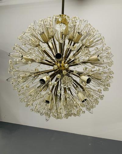 Pair of Mid Century Modern Austrian Circular Chandeliers Brass and Glass 1960s