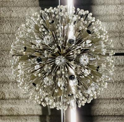 Pair of Mid Century Modern Austrian Circular Chandeliers Brass and Glass 1960s