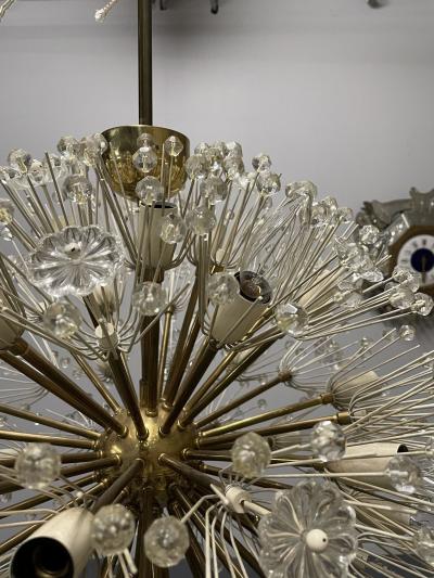 Pair of Mid Century Modern Austrian Circular Chandeliers Brass and Glass 1960s