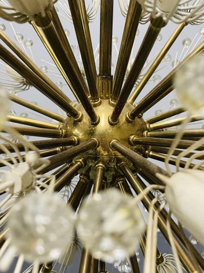 Pair of Mid Century Modern Austrian Circular Chandeliers Brass and Glass 1960s