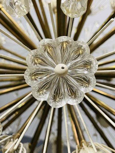 Pair of Mid Century Modern Austrian Circular Chandeliers Brass and Glass 1960s