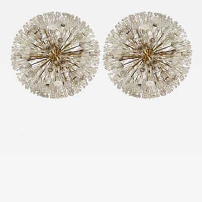 Pair of Mid Century Modern Austrian Circular Chandeliers Brass and Glass 1960s
