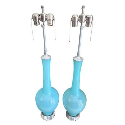 Pair of Mid Century Modern Blue Murano Glass Table Lamps
