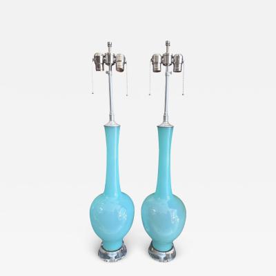Pair of Mid Century Modern Blue Murano Glass Table Lamps