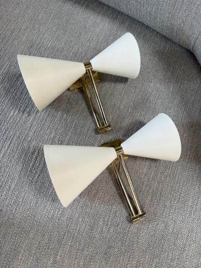 Pair of Mid Century Modern Brass Double Cone Wall Sconces