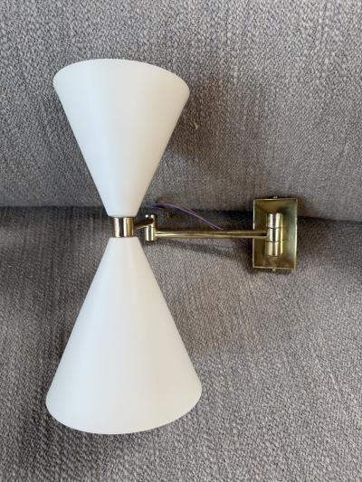 Pair of Mid Century Modern Brass Double Cone Wall Sconces