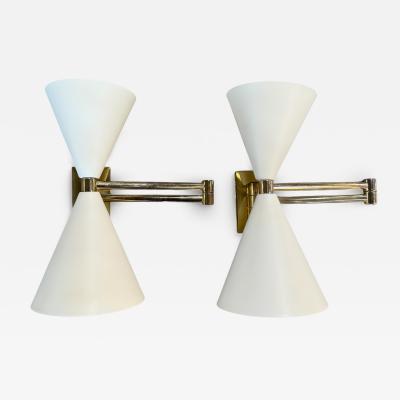 Pair of Mid Century Modern Brass Double Cone Wall Sconces