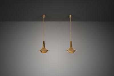 Pair of Mid Century Modern Brass Pendant Lights Europe 1950s