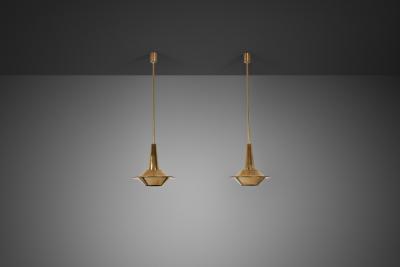 Pair of Mid Century Modern Brass Pendant Lights Europe 1950s
