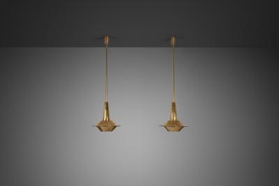Pair of Mid Century Modern Brass Pendant Lights Europe 1950s