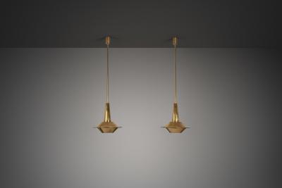 Pair of Mid Century Modern Brass Pendant Lights Europe 1950s