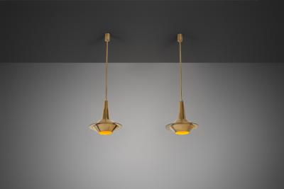 Pair of Mid Century Modern Brass Pendant Lights Europe 1950s