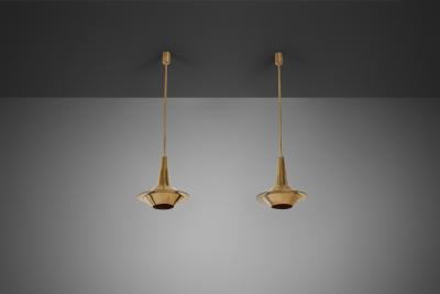 Pair of Mid Century Modern Brass Pendant Lights Europe 1950s