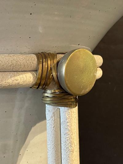 Pair of Mid Century Modern Bronze Floor Torchiere Lamps with Porcelain Globes